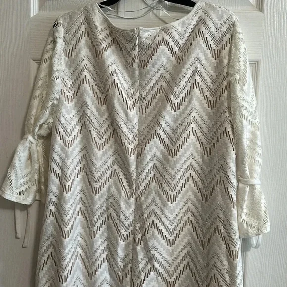 R&K Plus Size 18W Cream Lace Beige Lined Dress Women Stylish Cut EUC - Picture 5 of 5